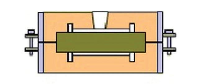 Foto El núcleo se coloca en sus soportes, luego se cierra el molde.