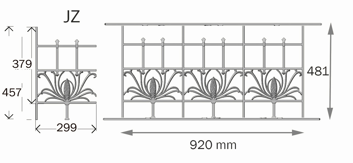 barandillas, rejillas de balcón, balcones de cruces, de fundición_Pajarito-JX